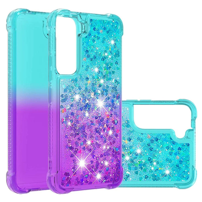 Gradient Quicksand Series Soft TPU Liquid Floating Protective Phone Case for Samsung Galaxy S22 5G - Sky Blue/Purple - 7