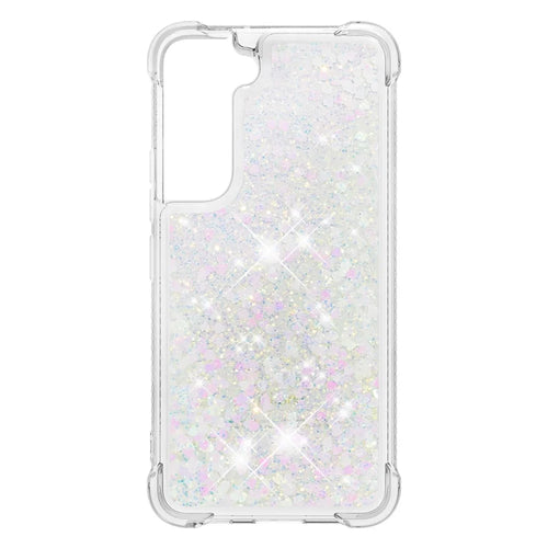 Moving Quicksand Glitter Cover TPU Cute Clear Phone Case for Samsung Galaxy S22 5G - Shiny Hearts - 1