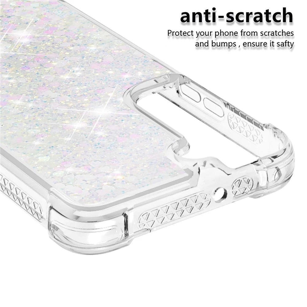 Moving Quicksand Glitter Cover TPU Cute Clear Phone Case for Samsung Galaxy S22 5G - Shiny Hearts - 2