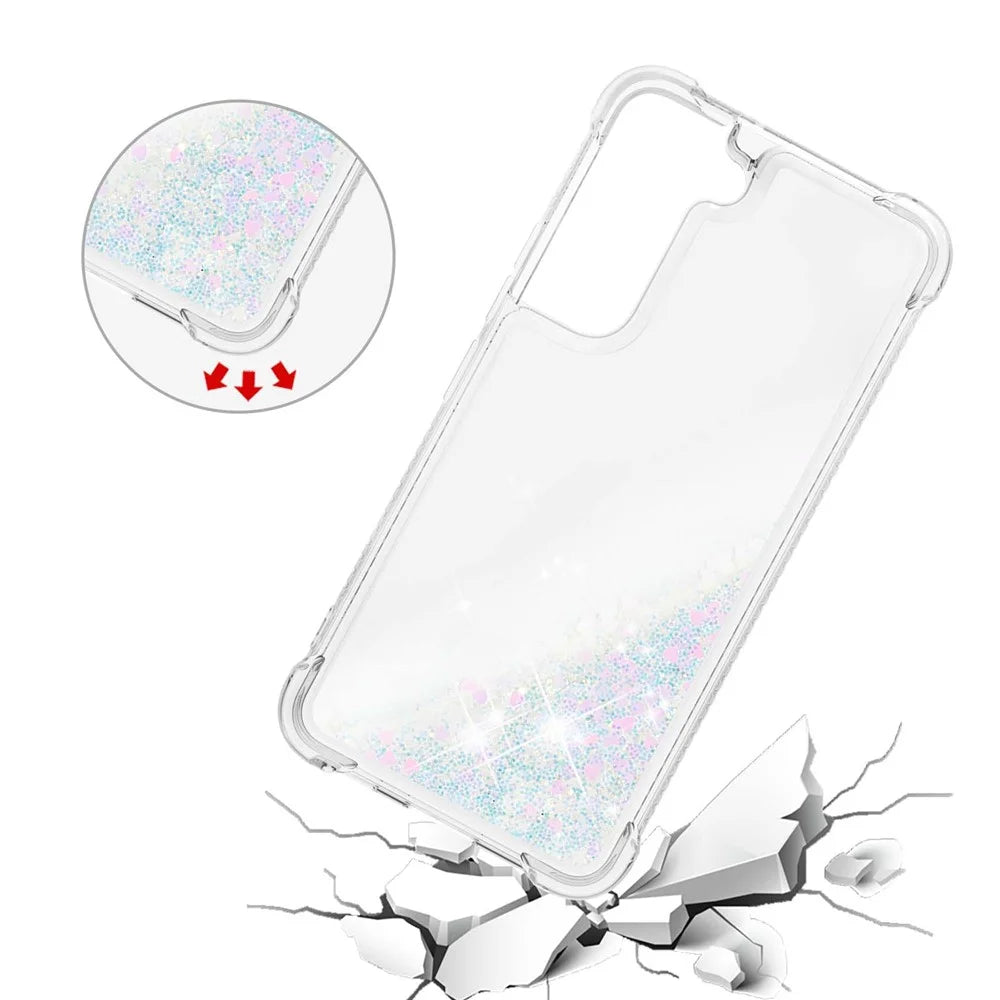 Moving Quicksand Glitter Cover TPU Cute Clear Phone Case for Samsung Galaxy S22 5G - Shiny Hearts - 3