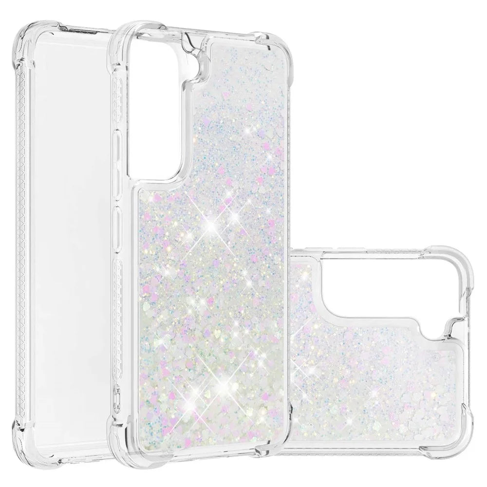 Moving Quicksand Glitter Cover TPU Cute Clear Phone Case for Samsung Galaxy S22 5G - Shiny Hearts - 6