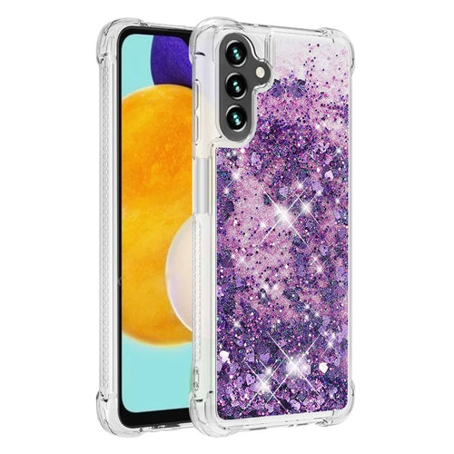 Quicksand Flowing Moving Glitter Flexible TPU Shockproof Cute Phone Case for Samsung Galaxy A13 5G / A04s 4G (164.7mm) - Dark Purple Hearts - 1