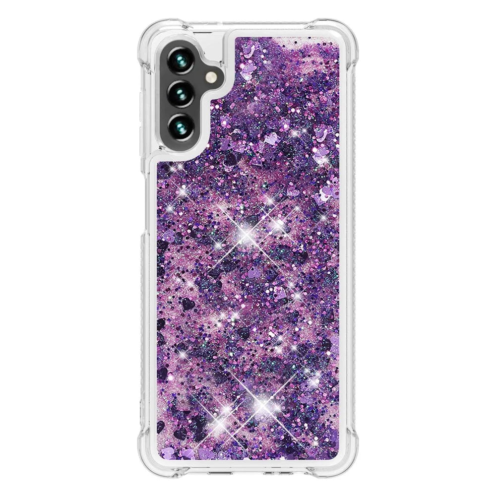 Quicksand Flowing Moving Glitter Flexible TPU Shockproof Cute Phone Case for Samsung Galaxy A13 5G / A04s 4G (164.7mm) - Dark Purple Hearts - 2