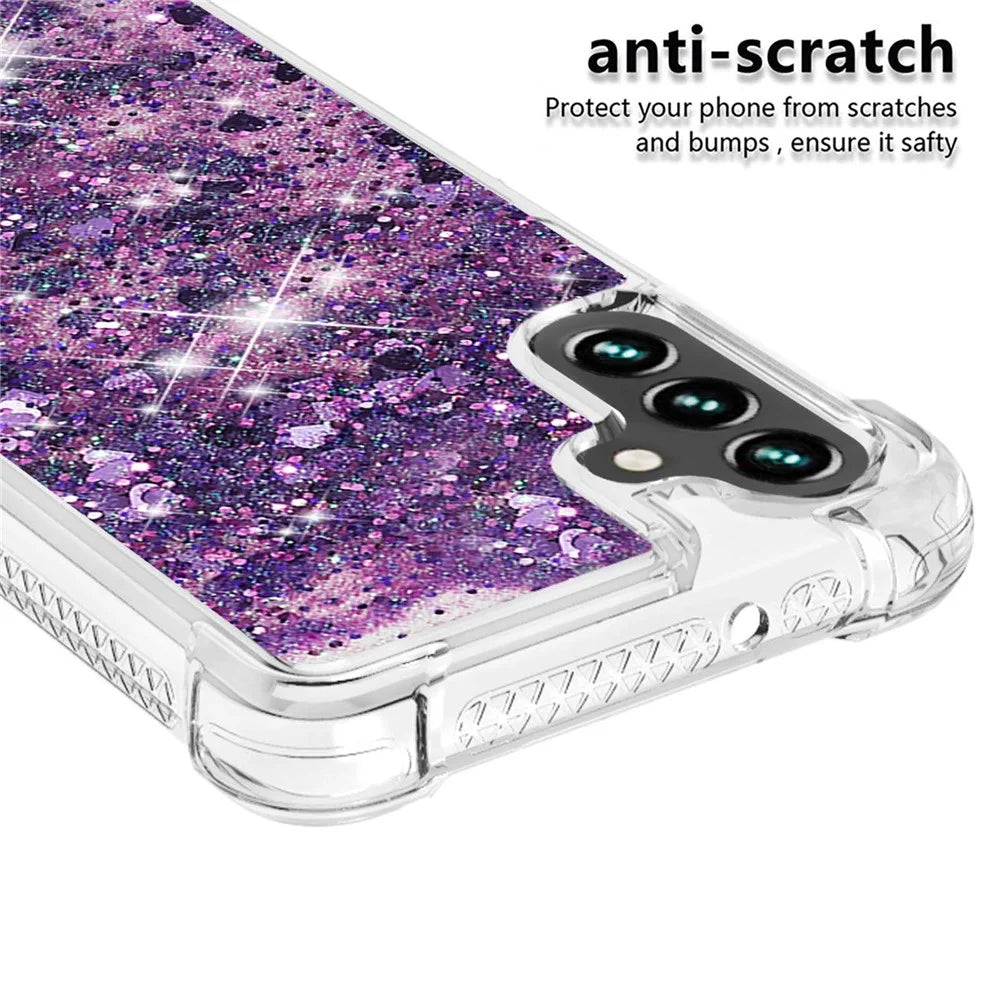 Quicksand Flowing Moving Glitter Flexible TPU Shockproof Cute Phone Case for Samsung Galaxy A13 5G / A04s 4G (164.7mm) - Dark Purple Hearts - 3