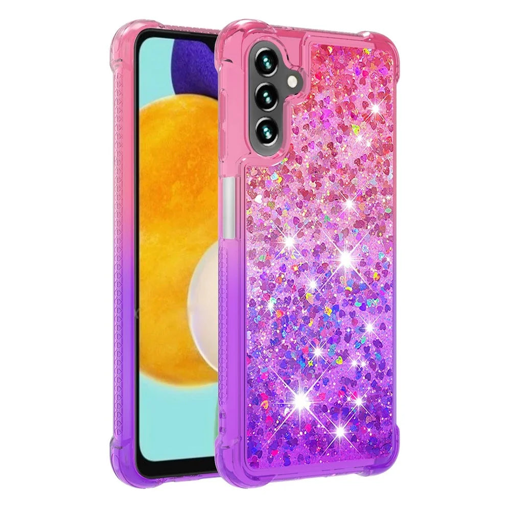 Glitter Quicksand Effect Gradient Color Soft TPU Clear Cute Phone Case for Samsung Galaxy A13 5G / A04s 4G (164.7mm) - Pink / Purple - 1