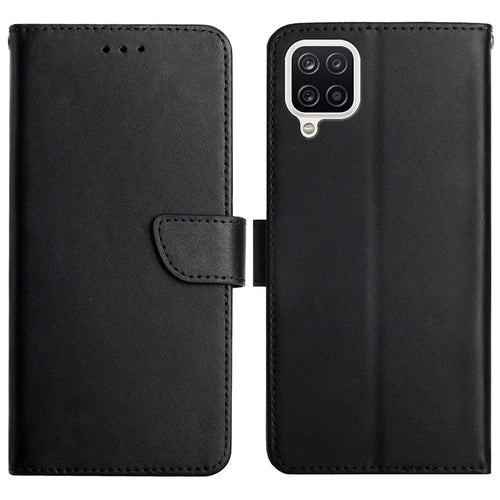 Nappa Texture Anti-fingerprint Shockproof Genuine Leather Wallet Stand Protective Phone Case for Samsung Galaxy A12/M12 - Black - 1