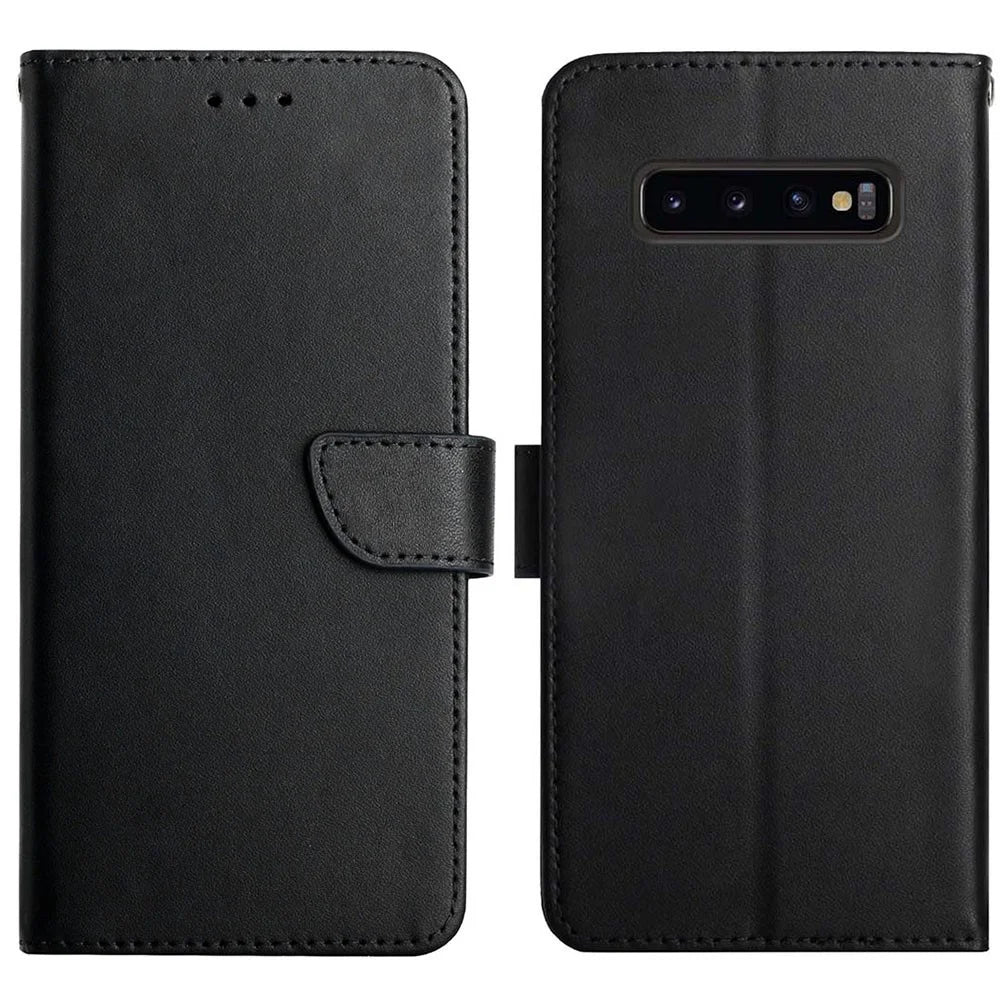 For Samsung Galaxy S10 4G Anti-fingerprint Splashproof Flip Cover Genuine Leather Nappa Texture Multifunction Phone Case Wallet with Supporting Stand - Black - 1