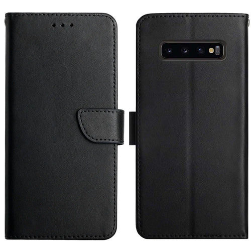 For Samsung Galaxy S10 4G Anti-fingerprint Splashproof Flip Cover Genuine Leather Nappa Texture Multifunction Phone Case Wallet with Supporting Stand - Black - 1