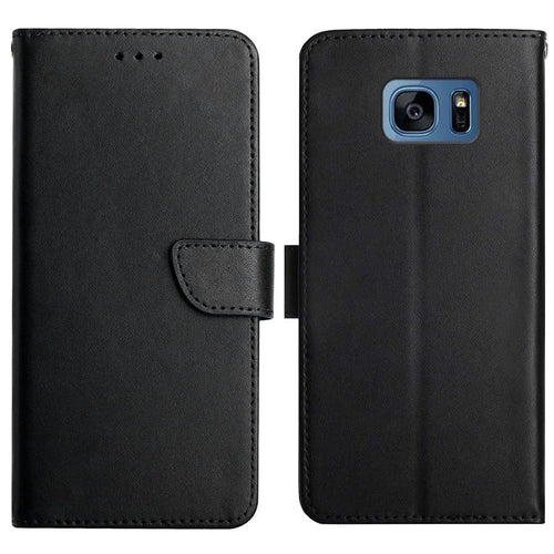 For Samsung Galaxy S7 edge Nappa Texture Case Anti-scratch Anti-shock Wallet Genuine Leather Phone Cover with Stand - Black - 1