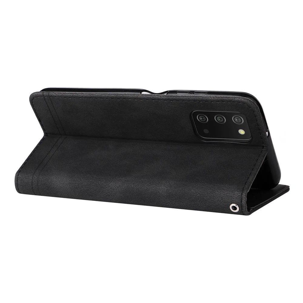 For Samsung Galaxy A03s (164.2mm) Leather Wallet Cases Skin Touch Phone Cover Stand with Strap - Black - 6