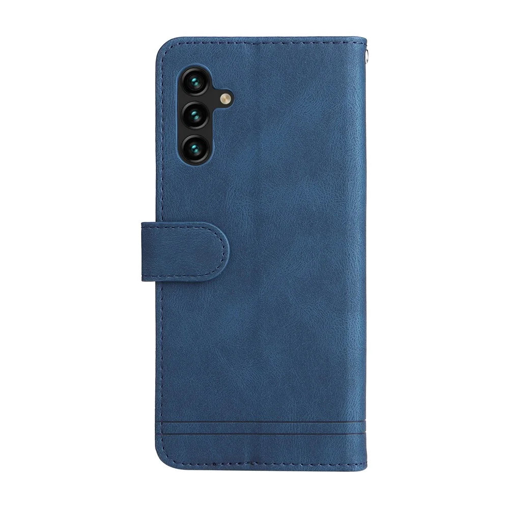 For Samsung Galaxy A13 5G / A04s 4G (164.7mm) Leather Wallet Cases Skin Touch Phone Cover Stand with Strap - Blue - 3