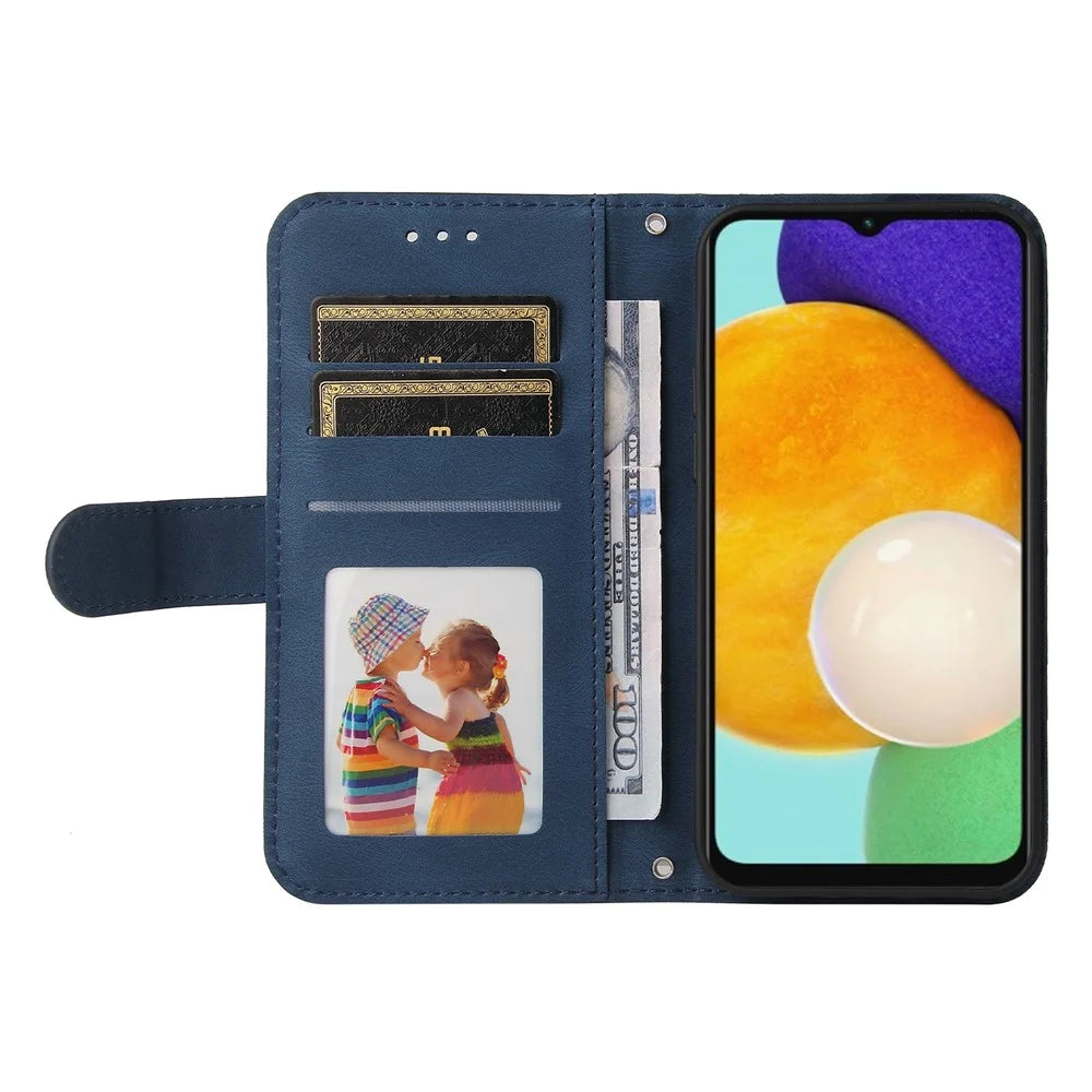 For Samsung Galaxy A13 5G / A04s 4G (164.7mm) Leather Wallet Cases Skin Touch Phone Cover Stand with Strap - Blue - 4