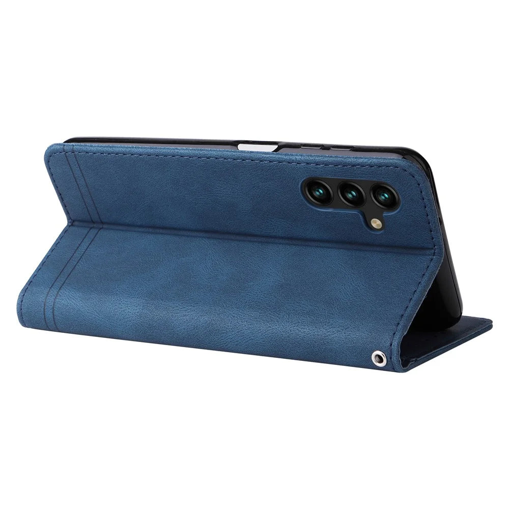 For Samsung Galaxy A13 5G / A04s 4G (164.7mm) Leather Wallet Cases Skin Touch Phone Cover Stand with Strap - Blue - 6