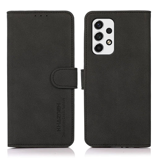 KHAZNEH Dual-sided Magnetic Clasp Textured PU Leather Phone Case Shell with Stand Wallet for Samsung Galaxy A53 5G - Black - 1