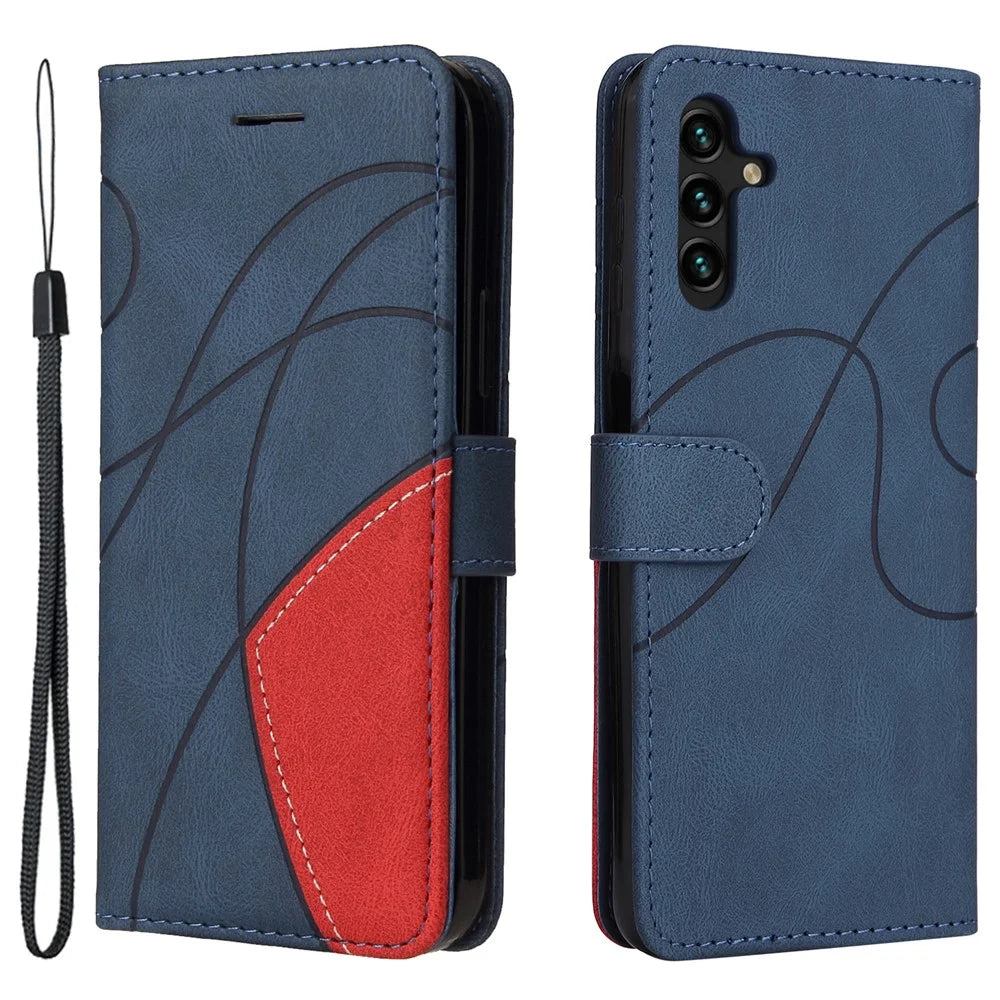 For Samsung Galaxy A13 5G / A04s 4G (164.7mm) Leather Case Wallet Stand Color Splicing Phone Cover - Blue - 1