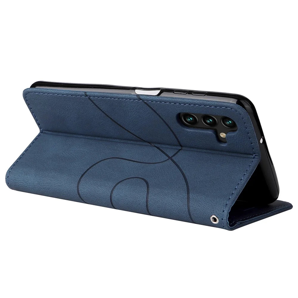 For Samsung Galaxy A13 5G / A04s 4G (164.7mm) Leather Case Wallet Stand Color Splicing Phone Cover - Blue - 6