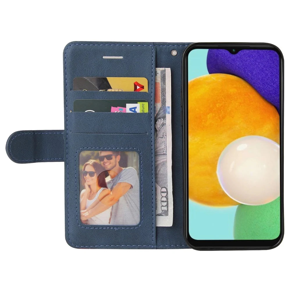 For Samsung Galaxy A13 5G / A04s 4G (164.7mm) Leather Case Wallet Stand Color Splicing Phone Cover - Blue - 7