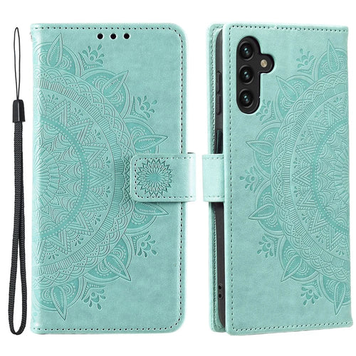 PU Leather Totem Mandala Imprint Wallet Case Stand Cover with Strap for Samsung Galaxy A13 5G / A04s 4G (164.7mm) - Green - 1