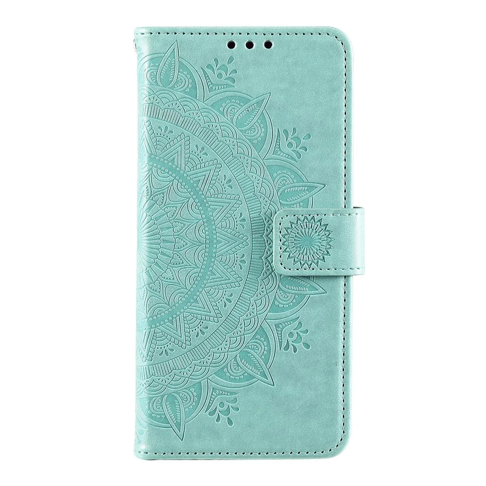 PU Leather Totem Mandala Imprint Wallet Case Stand Cover with Strap for Samsung Galaxy A13 5G / A04s 4G (164.7mm) - Green - 3