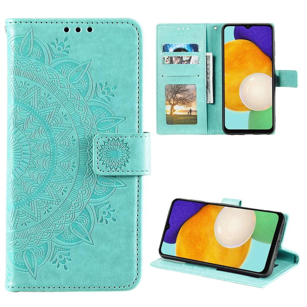 PU Leather Totem Mandala Imprint Wallet Case Stand Cover with Strap for Samsung Galaxy A13 5G / A04s 4G (164.7mm) - Green - 7