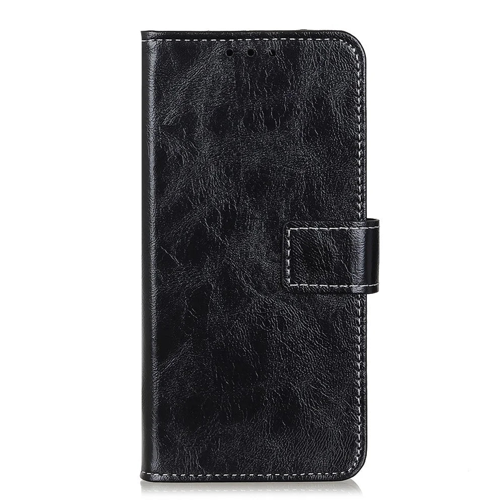 Flip Phone Cover Retro Style Crazy Horse Texture Foldable Stand Leather Phone Wallet Case for Samsung Galaxy A53 5G - Black - 2