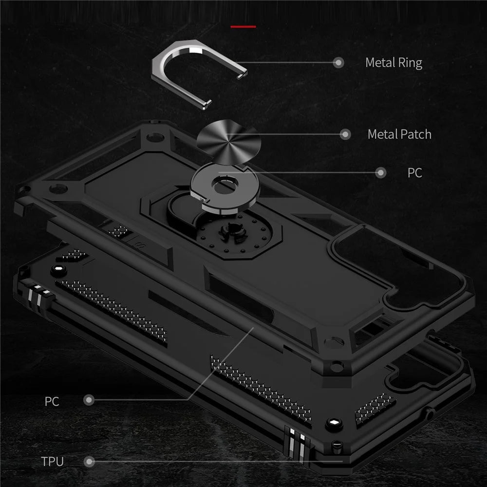 Shockproof Ring Holder Kickstand Design PC + TPU + Metal Hybrid Phone Cover Shell for Samsung Galaxy S22 5G 5G - Black - 4