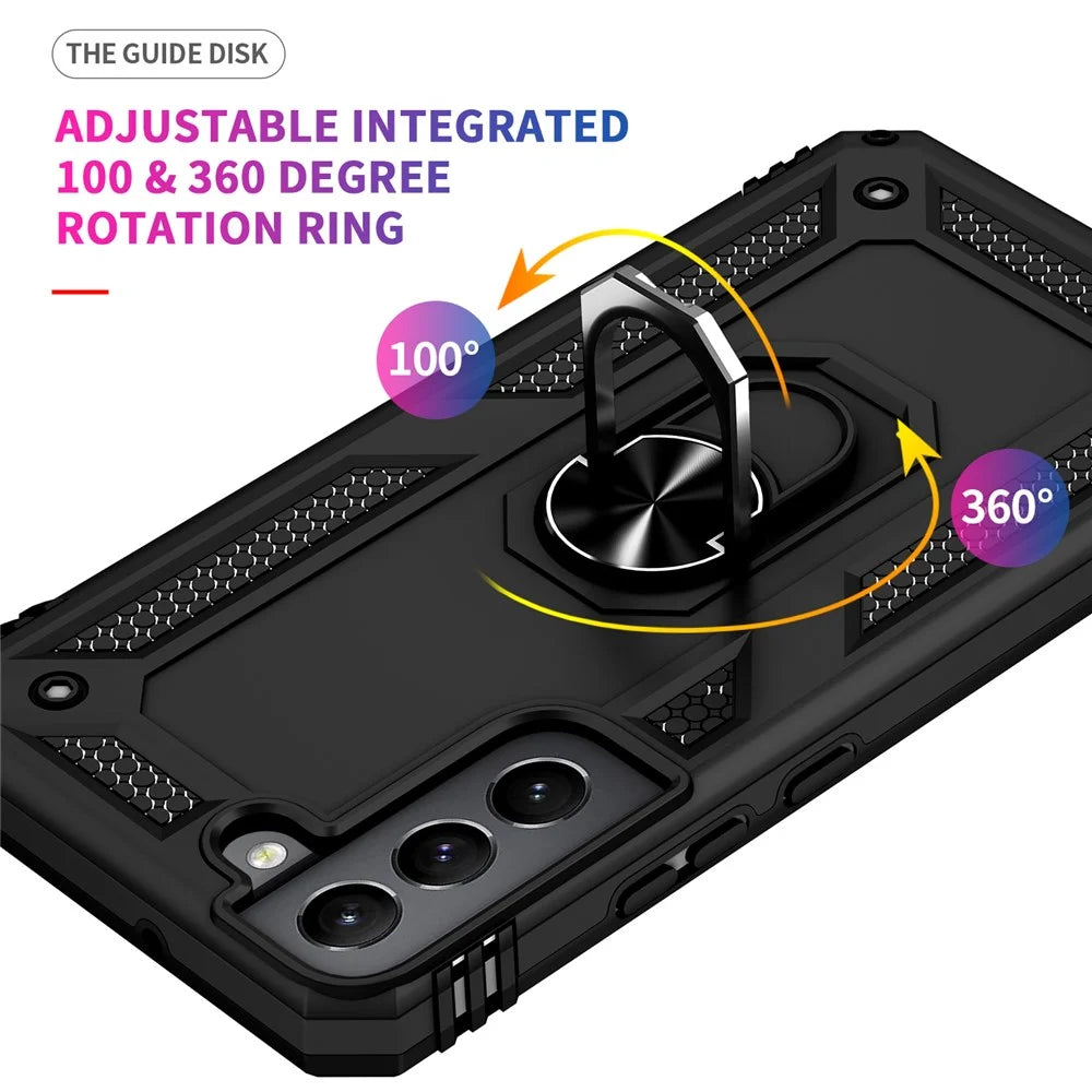Shockproof Ring Holder Kickstand Design PC + TPU + Metal Hybrid Phone Cover Shell for Samsung Galaxy S22 5G 5G - Black - 7