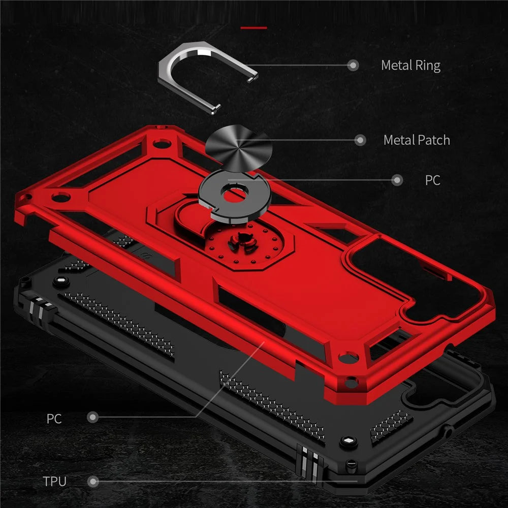 Hard Anti-scratch Phone Shell Ring Holder Kickstand Design PC + TPU + Metal Hybrid Phone Cover for Samsung Galaxy S22+ 5G - Red - 4