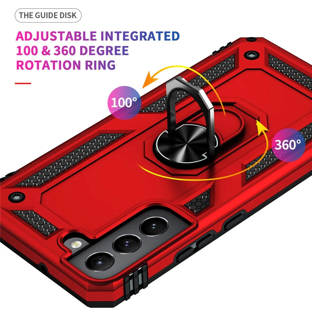 Hard Anti-scratch Phone Shell Ring Holder Kickstand Design PC + TPU + Metal Hybrid Phone Cover for Samsung Galaxy S22+ 5G - Red - 7