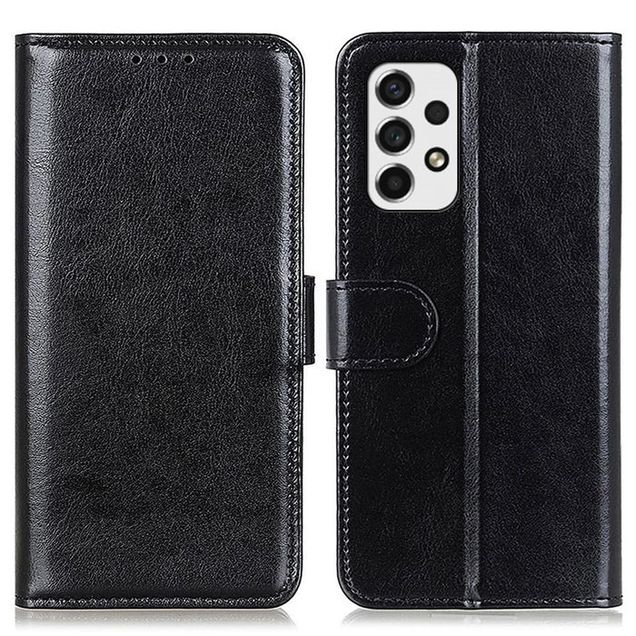 Leather Case Crazy Horse Texture Wallet Design Phone Cover Stand Shell for Samsung Galaxy A53 5G - Black - 1