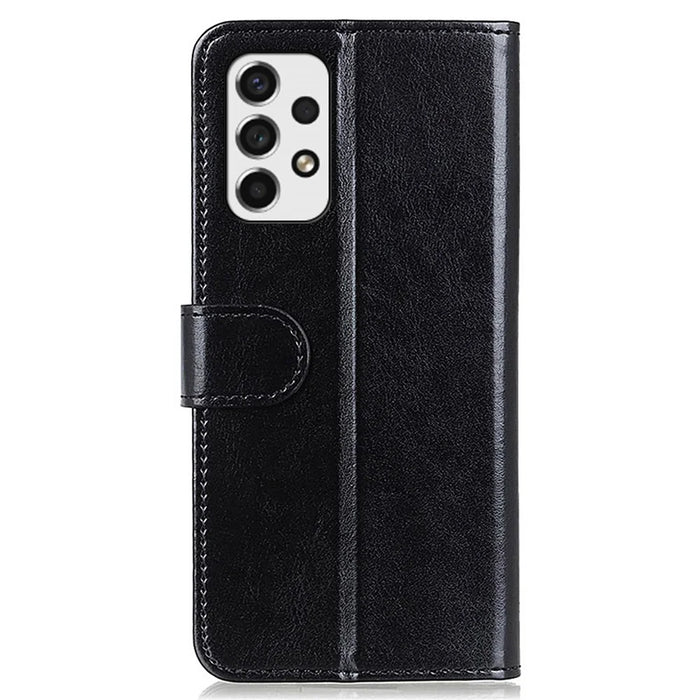 Leather Case Crazy Horse Texture Wallet Design Phone Cover Stand Shell for Samsung Galaxy A53 5G - Black - 3