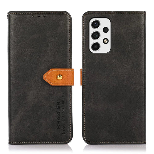 KHAZNEH PU Leather Adjustable Stand Cover Scratch-resistant Magnetic Golden Clasp Flip Case with Wallet for Samsung Galaxy A53 5G - Black - 1