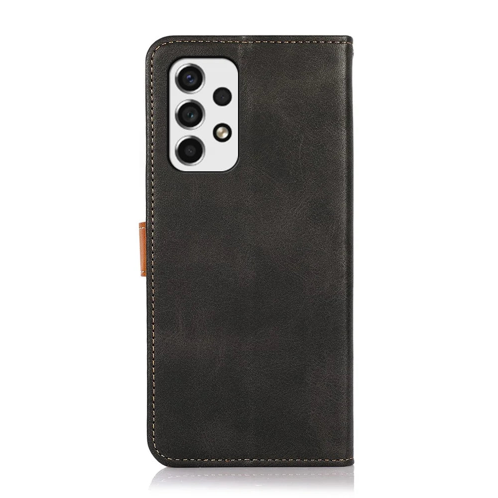 KHAZNEH PU Leather Adjustable Stand Cover Scratch-resistant Magnetic Golden Clasp Flip Case with Wallet for Samsung Galaxy A53 5G - Black - 3