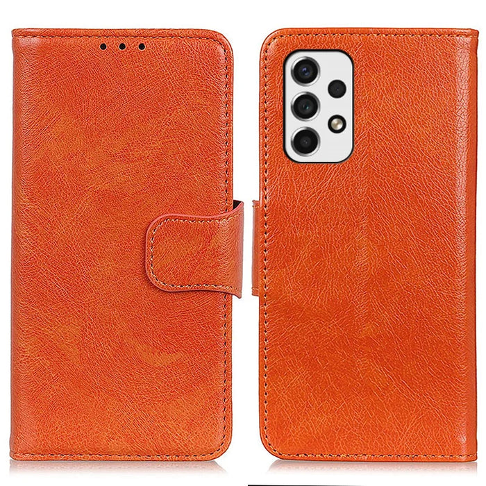 Nappa Texture Split Leather Cover + TPU Phone Case with Stand Wallet for Samsung Galaxy A53 5G - Orange - 1