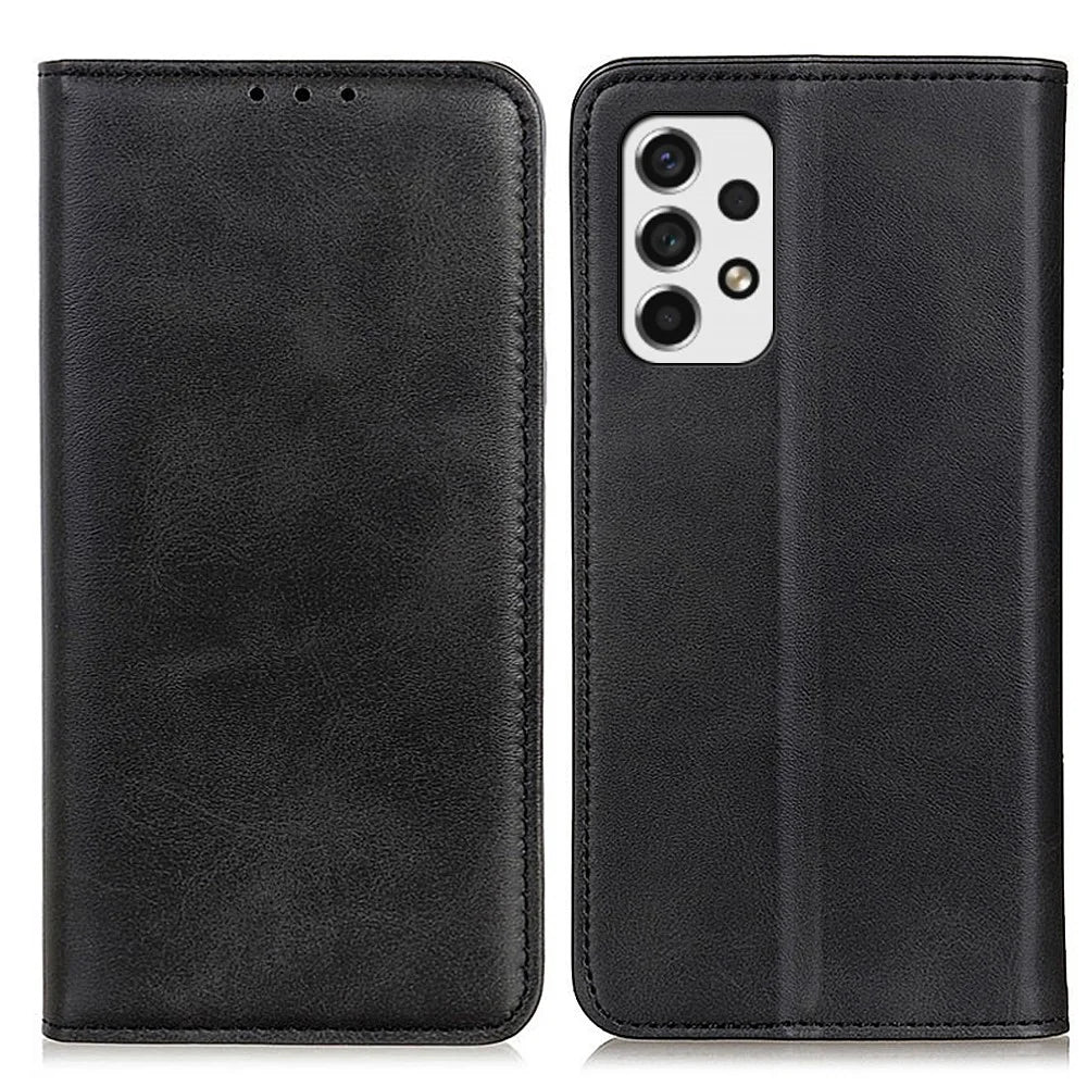 Split Leather Stand Wallet Case Auto Magnetic Closed Flip Folio Cover for Samsung Galaxy A53 5G - Black - 1