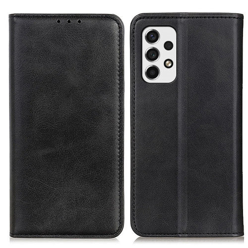 Split Leather Stand Wallet Case Auto Magnetic Closed Flip Folio Cover for Samsung Galaxy A53 5G - Black - 1