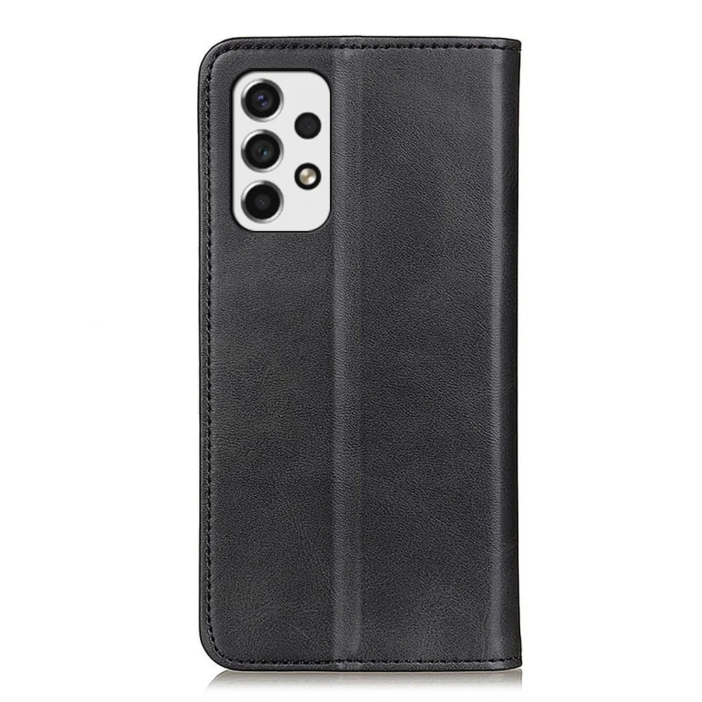 Split Leather Stand Wallet Case Auto Magnetic Closed Flip Folio Cover for Samsung Galaxy A53 5G - Black - 3