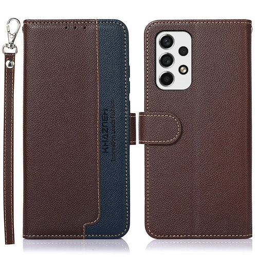KHAZNEH RFID Blocking Litchi Texture PU Leather Cover Stand Wallet Magnetic Closure Cover for Samsung Galaxy A53 5G - Brown - 1