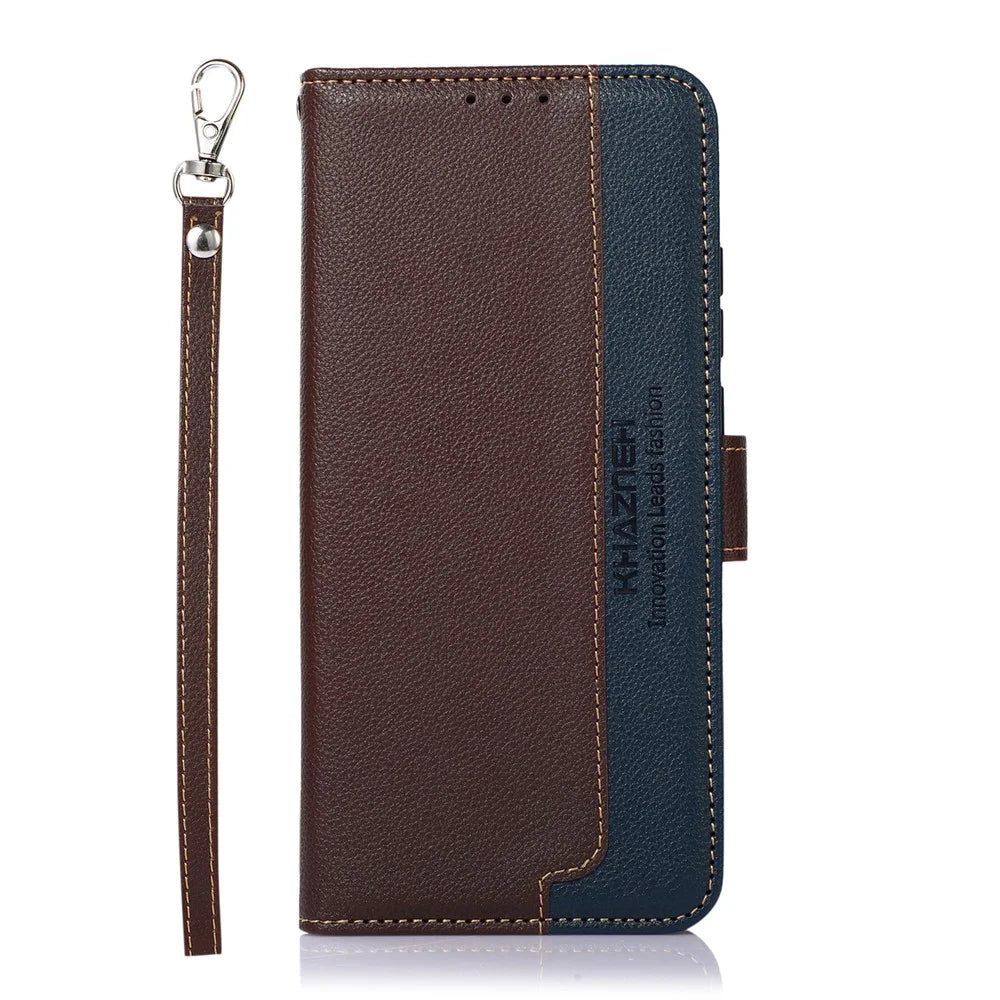 KHAZNEH RFID Blocking Litchi Texture PU Leather Cover Stand Wallet Magnetic Closure Cover for Samsung Galaxy A53 5G - Brown - 2