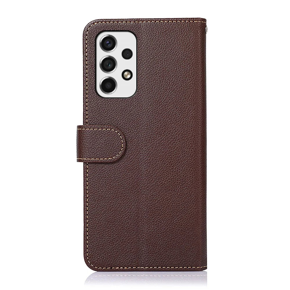 KHAZNEH RFID Blocking Litchi Texture PU Leather Cover Stand Wallet Magnetic Closure Cover for Samsung Galaxy A53 5G - Brown - 3