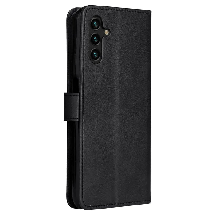 For Samsung Galaxy A13 5G / A04s 4G (164.7mm) Case Solid Color Leather Mobile Cover Wallet Stand with Strap - Black - 4