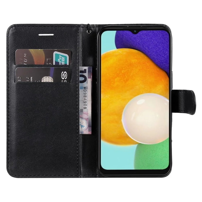 For Samsung Galaxy A13 5G / A04s 4G (164.7mm) Case Solid Color Leather Mobile Cover Wallet Stand with Strap - Black - 7