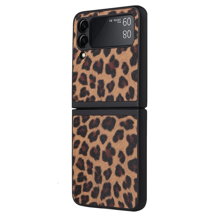 Textured Surface PU Leather Coated Hard PC Protective Phone Case Cover for Samsung Galaxy Z Flip3 5G - Leopard - 2