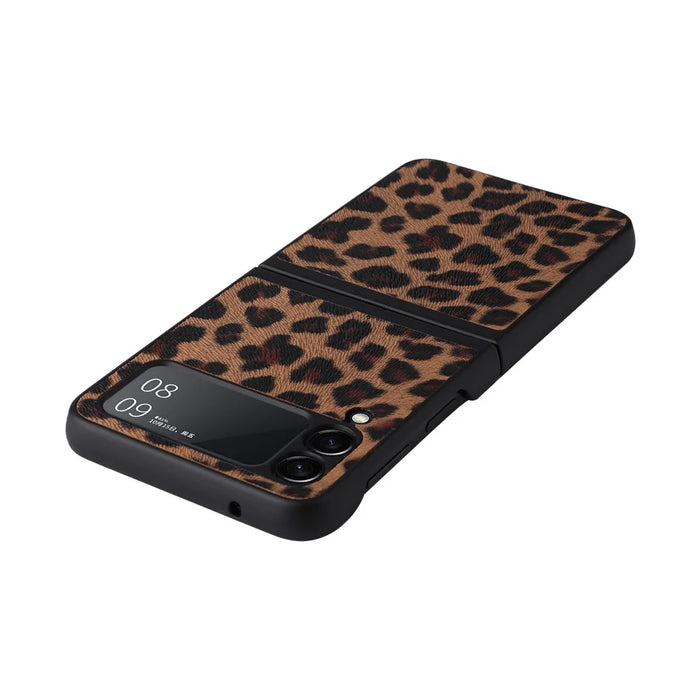 Textured Surface PU Leather Coated Hard PC Protective Phone Case Cover for Samsung Galaxy Z Flip3 5G - Leopard - 5