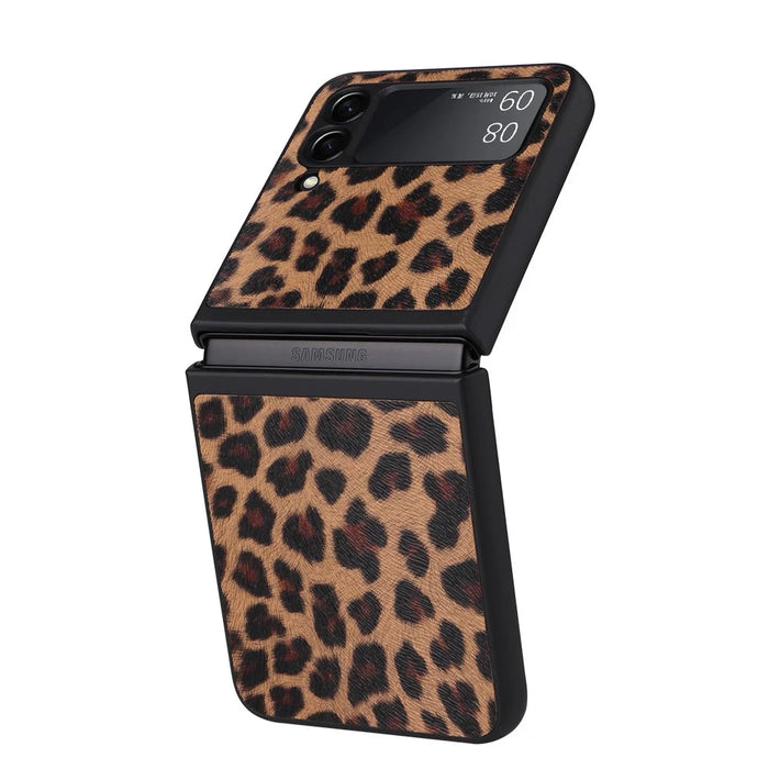 Textured Surface PU Leather Coated Hard PC Protective Phone Case Cover for Samsung Galaxy Z Flip3 5G - Leopard - 6