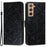 Stand Feature PU Leather Flip Imprinting Mandala Flower Wallet Phone Case with Strap for Samsung Galaxy S22+ 5G - Black - 1