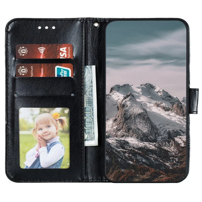 Stand Feature PU Leather Flip Imprinting Mandala Flower Wallet Phone Case with Strap for Samsung Galaxy S22+ 5G - Black - 4