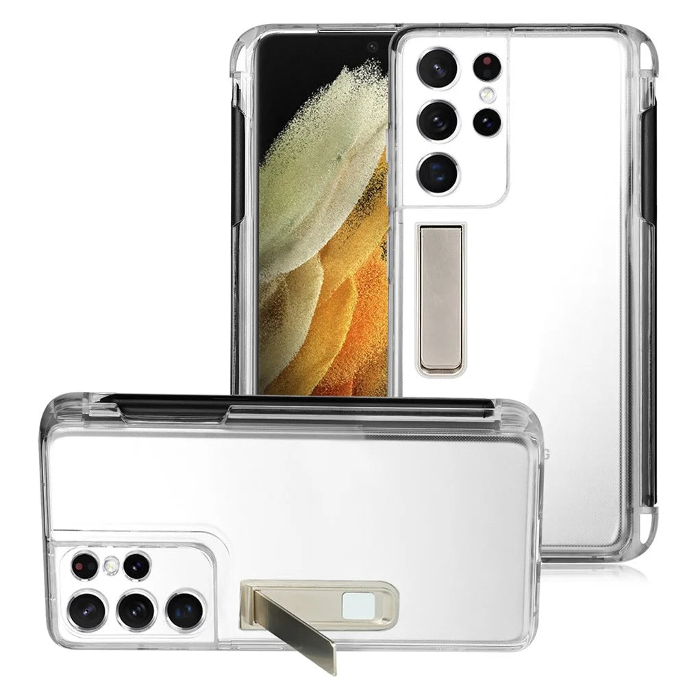 Kickstand Flexible Soft TPU Transparent Protective Case with Pen Holder Slot for Samsung Galaxy S21 Ultra 5G - 1