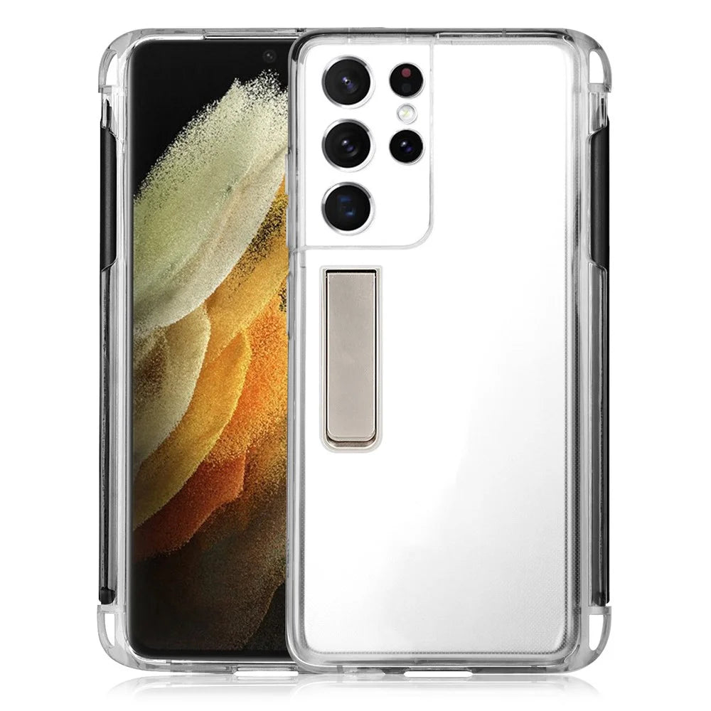 Kickstand Flexible Soft TPU Transparent Protective Case with Pen Holder Slot for Samsung Galaxy S21 Ultra 5G - 2