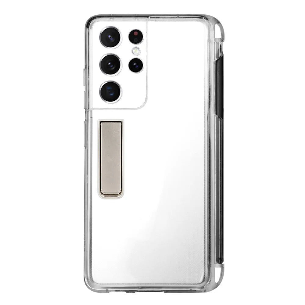Kickstand Flexible Soft TPU Transparent Protective Case with Pen Holder Slot for Samsung Galaxy S21 Ultra 5G - 3